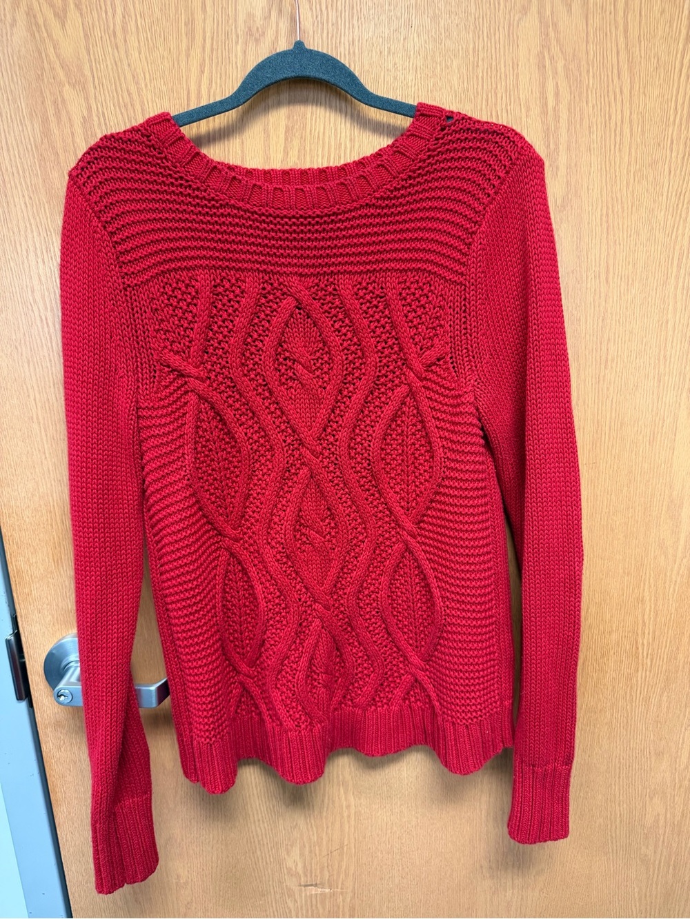 Lands' End Women's 100% Cotton Red Cable Crewneck Sweater